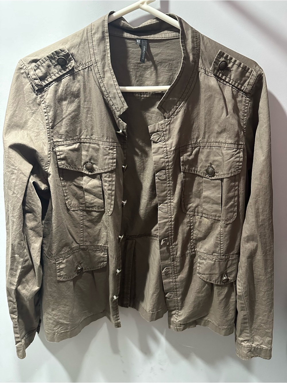 Utility Style Button-Front Jacket in Taupe